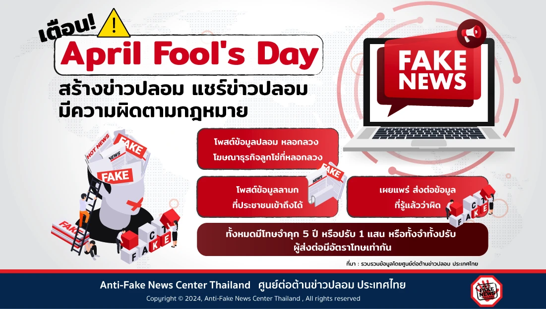 Website เตือน! April Fool's Day สร้างข่าวปลอม แชร์ข่าวปลอม มีความผิดตามกฎหมาย