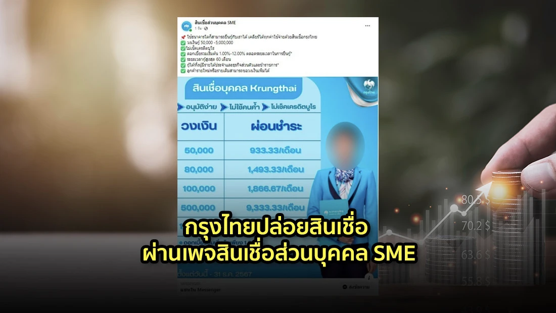กรุงไทยปล่อยสินเชื่อ ผ่านเพจสินเชื่อส่วนบุคคล SME